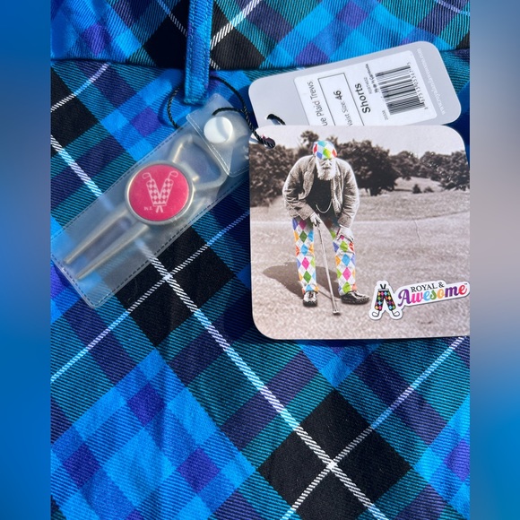 NWT Royal & Awesome Blue Plaid Trews Golf Shorts Size 46 - Picture 5 of 7